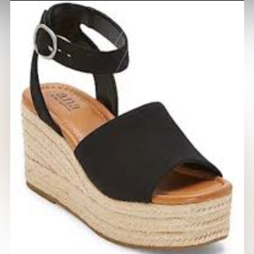 a.n.a Women's 9.5 Laskie Espadrille Wedge Sandals Black Platform Ankle Strap NEW